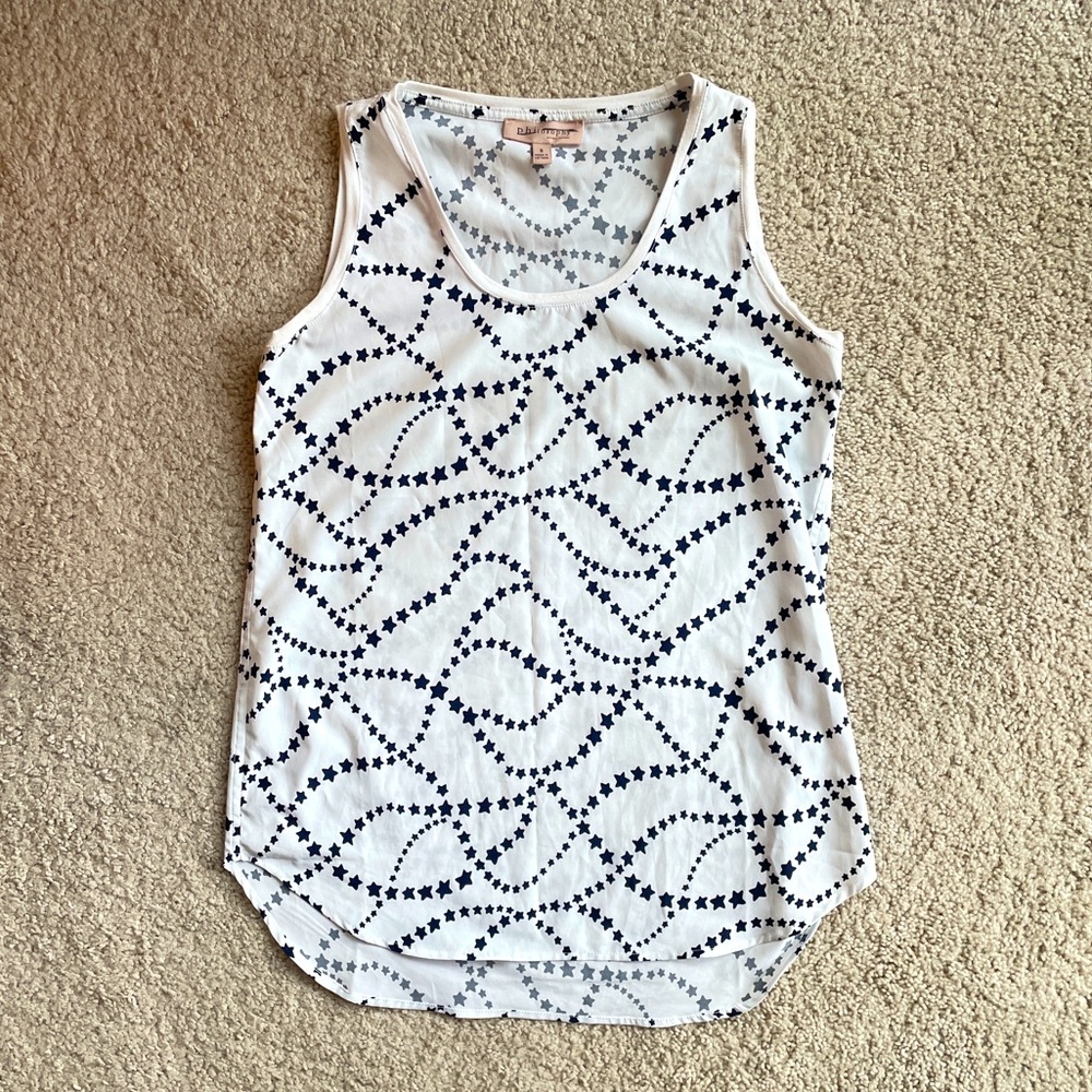 Philosophy White & Navy Blue Stars Flowy High-Low Sleeveless Top Size Small